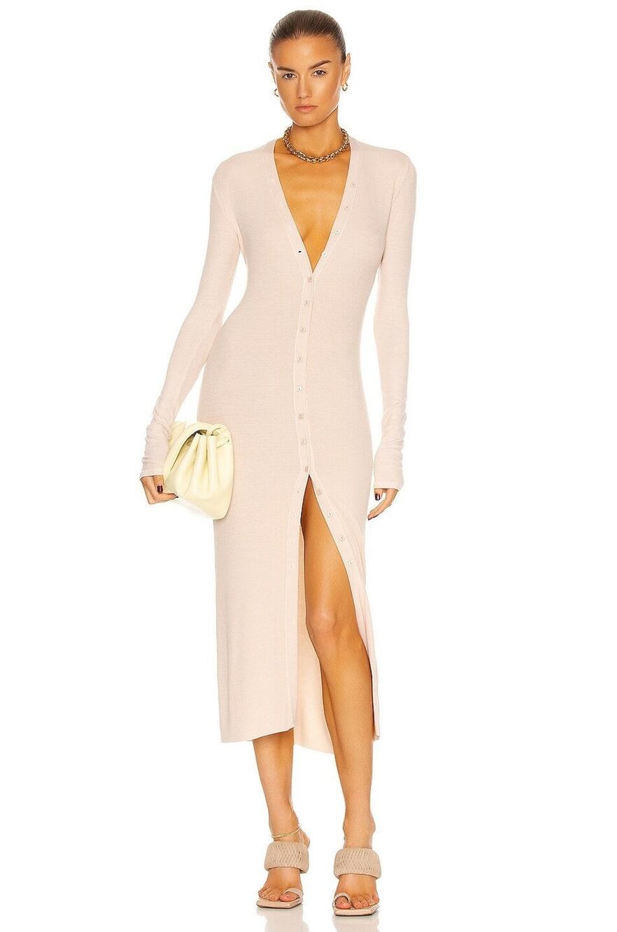 Enza Costa Silk Rib Cardigan Midi Dress - M